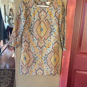 J Crew silk paisley dress 3/4 sleeve